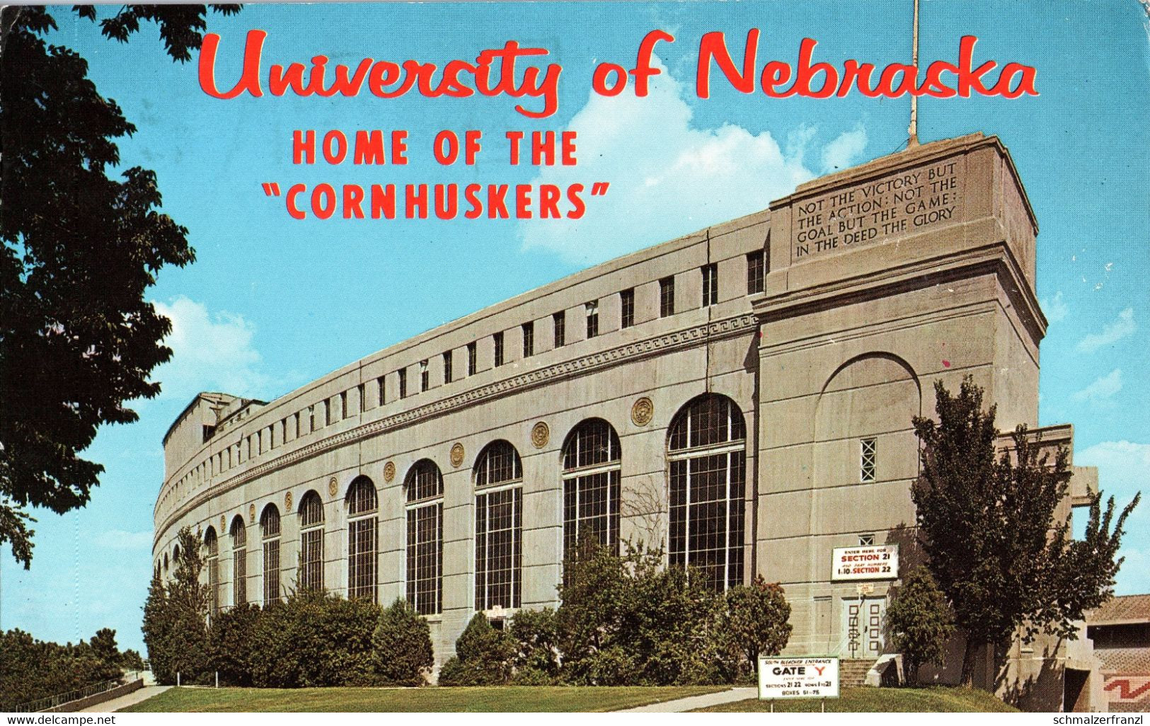AK Lincoln University Of Nebraska Home Of The Cornhuskers Memorial Stadium Postmark Frank Beatrice NE United States USA - Lincoln