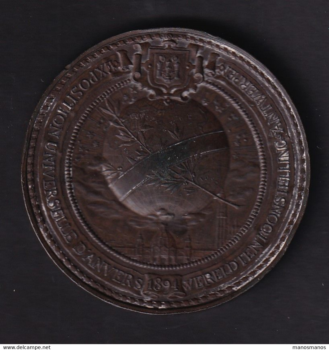 DDAA 695 - EXPOSITION INTERNATIONALE ANVERS 1894 - Médaille De 60 Mm (90 G)  - Verso Roi Léopold II - Touristiques