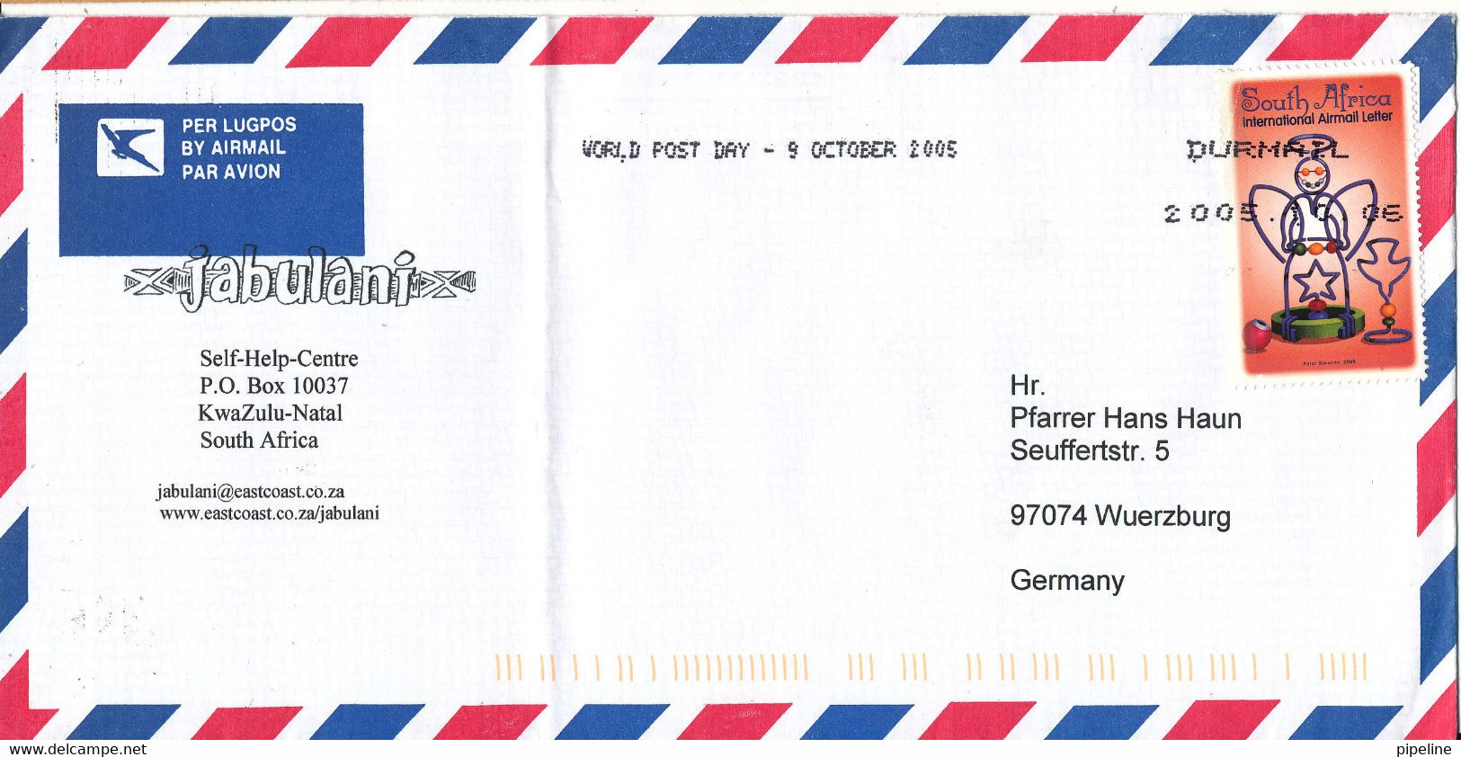 South Africa Air Mail Cover Sent To Germany 2005 (the Cover Is Bended) - Cartas & Documentos