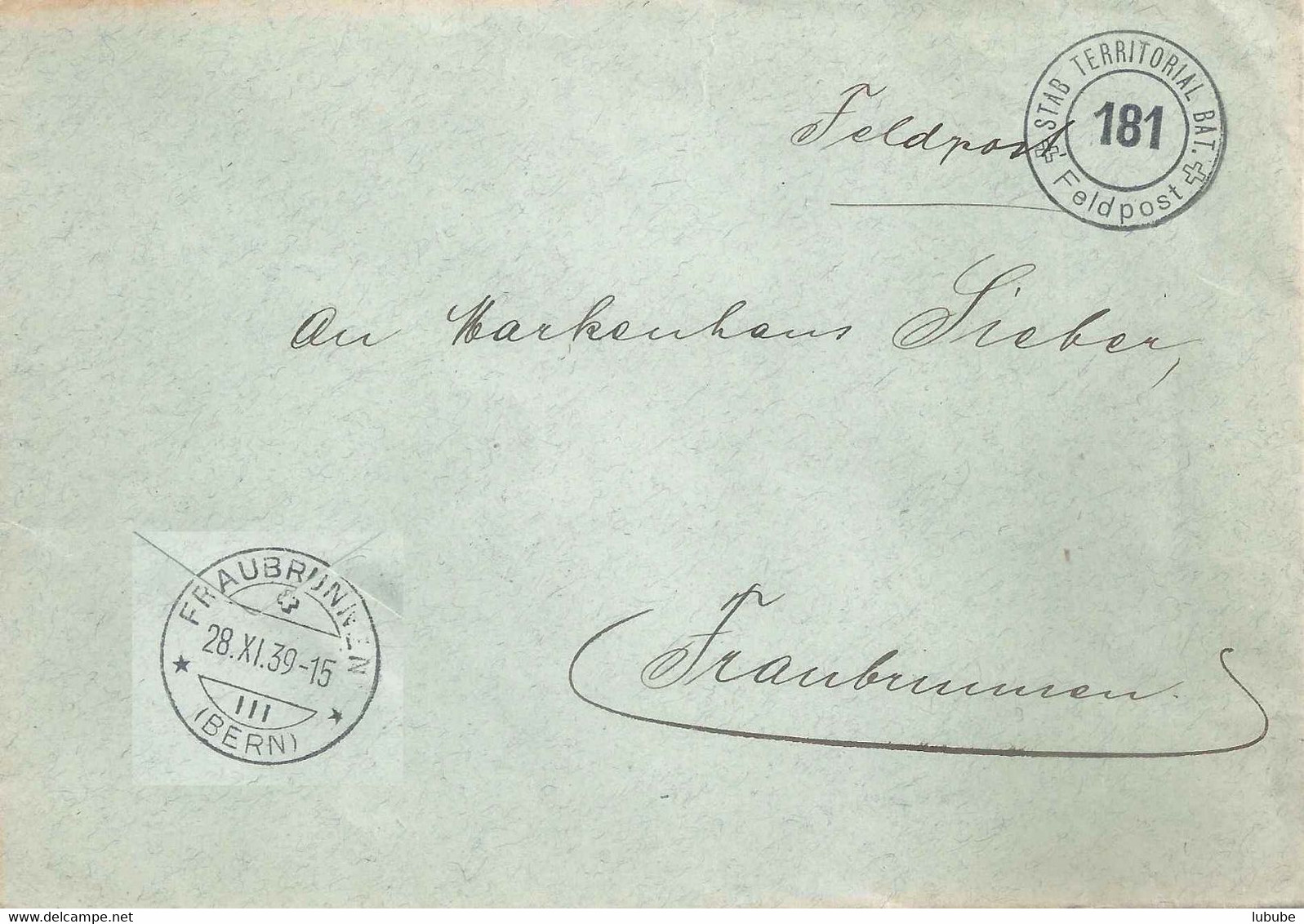 Feldpost Brief  "Stab Territorial Bat. 181"        1939 - Poststempel