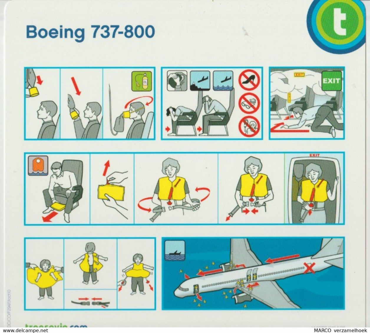 Safety Card Transavia Boeing 737-800 Old Logo - Scheda Di Sicurezza