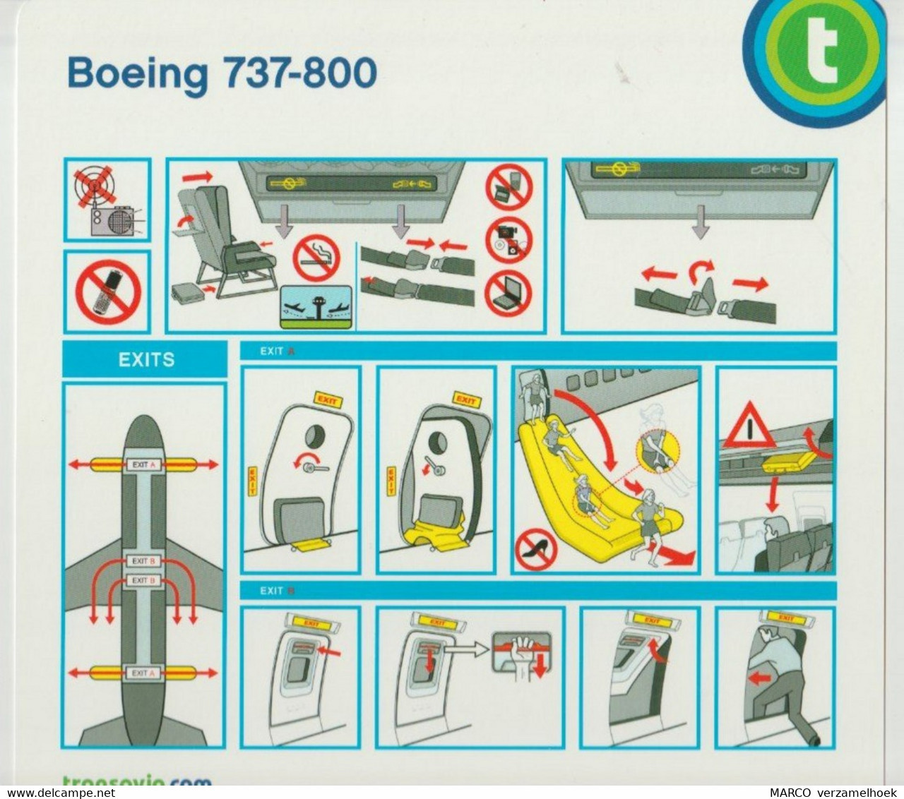 Safety Card Transavia Boeing 737-800 Old Logo - Safety Cards