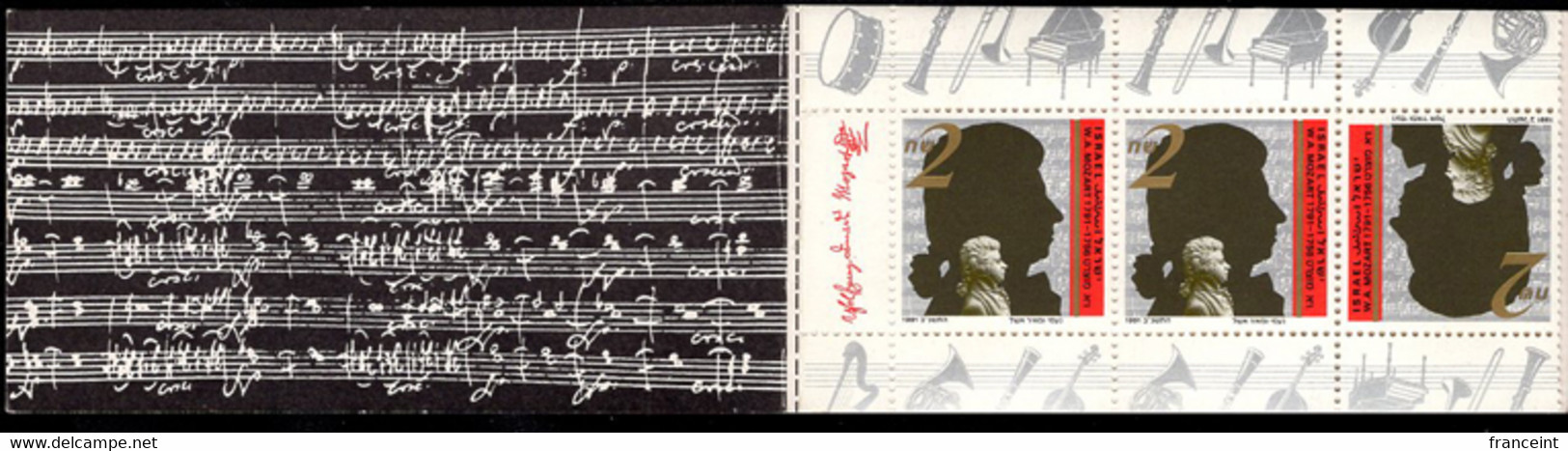 ISRAEL(1991) Mozart. Booklet Of 4 Stamps With Score From Don Giovanni On Inside Cover. - Cuadernillos