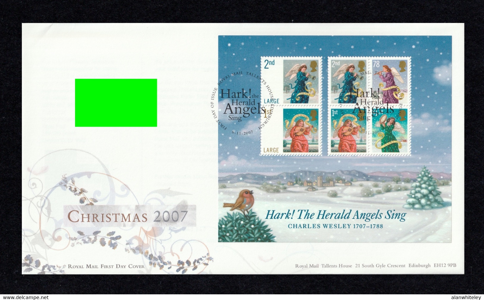 GREAT BRITAIN 2007 Christmas / Hark! The Herald Angels Sing: Miniature Sheet First Day Cover CANCELLED - 2001-2010 Dezimalausgaben