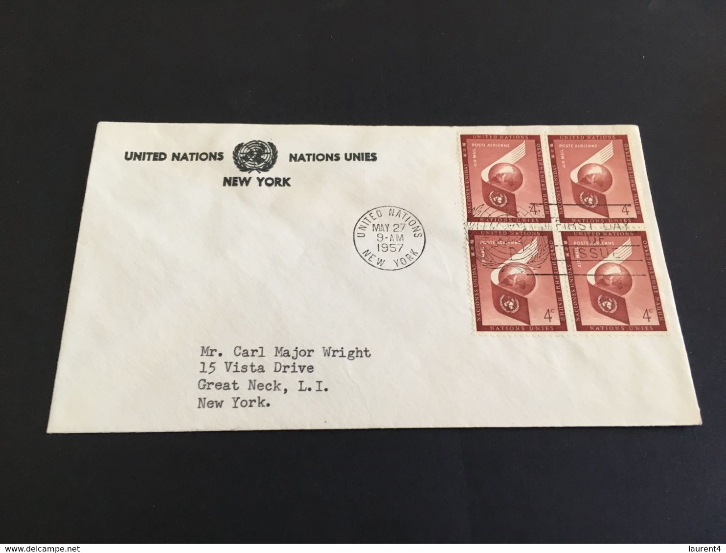 (4 C 36) United Nations FDC - 1 Cover - Air Mail - 1957 - Covers & Documents