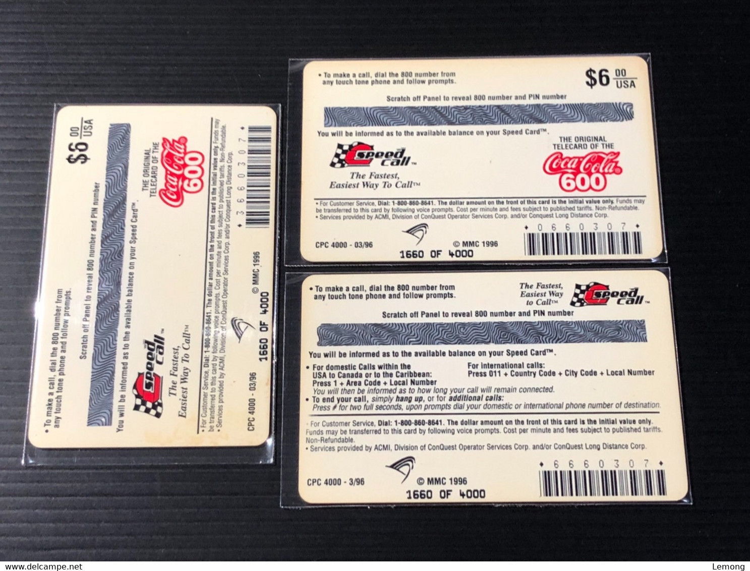 USA UNITED STATES America Prepaid Telecard Phonecard, Hoosier 500 / NAPA 500 Atlanta 1995 Coca Cola, Set Of 3 Mint Cards - Otros & Sin Clasificación