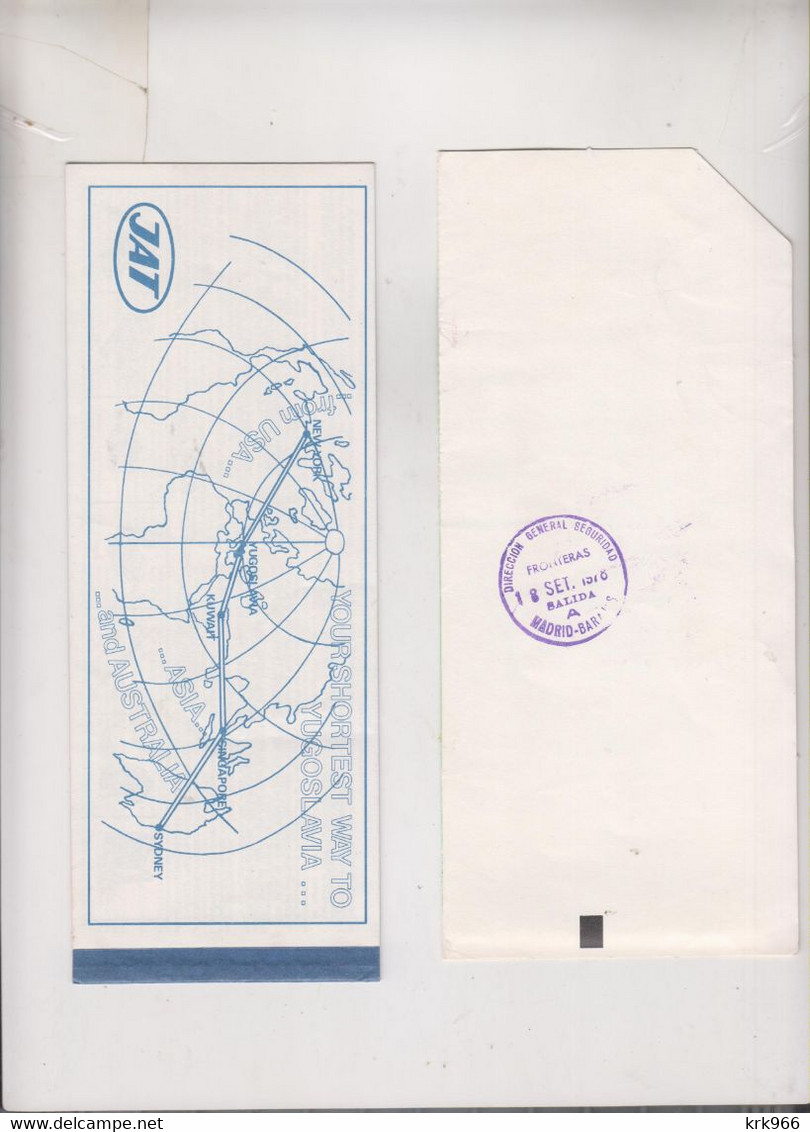 YUGOSLAVIA JAT IBERIA SPAIN JUGOSLOVENSKI AERTRANSPORT 1978 OLD PLANE TICKET ZAGREB-MADRID - Europe