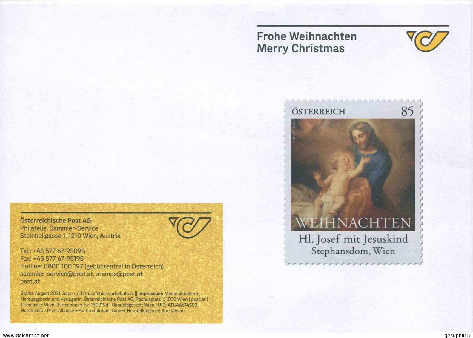 ÖSTERREICH / Faltkarte Österreichische Post / Frohe Weihnachten 2021 - Covers & Documents