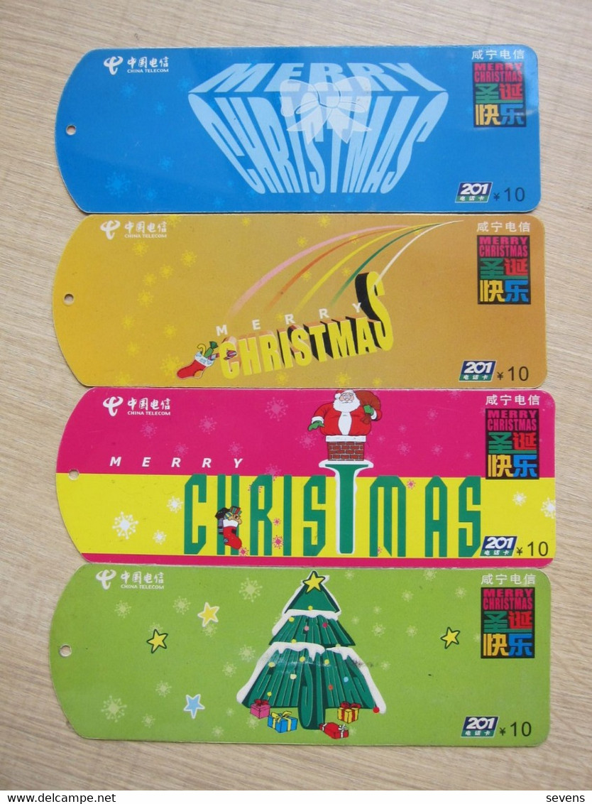 Xianing City(a Small City In Hubei Province) Prepaid Phonecards,Christmas, Set Of 4, Two Cards Not In Good Condition, - Weihnachten