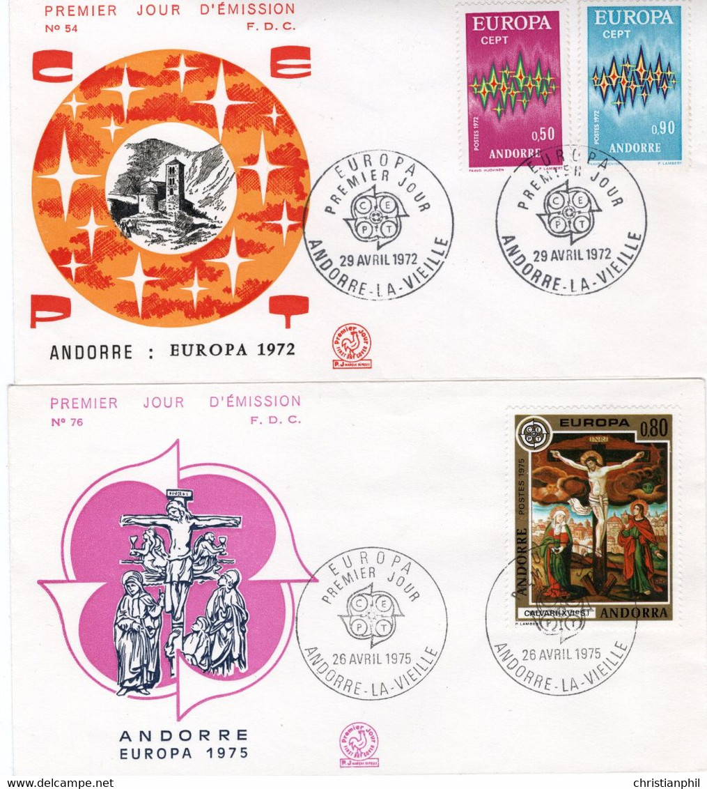 2 ENVELOPPES 1er JOUR ANDORRE FRANCAIS.  NUMEROTE  76.   ANNEE 1975 - Covers & Documents
