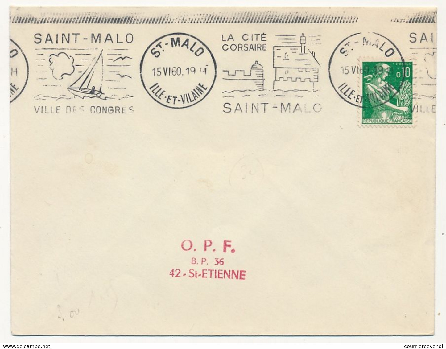 FRANCE - OMEC " Saint Malo Ville Des Congrès - Saint Malo La Cité Corsaire" - 1960 S/0,10 Moisonneuse - Oblitérations Mécaniques (flammes)