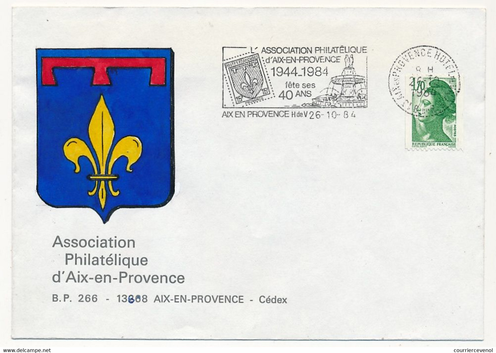 FRANCE - OMEC "L'Association Philatélique D'Aix En Provence Fête Ses 40 Ans" - 1984 + S/ 1,70 Liberté - Oblitérations Mécaniques (flammes)