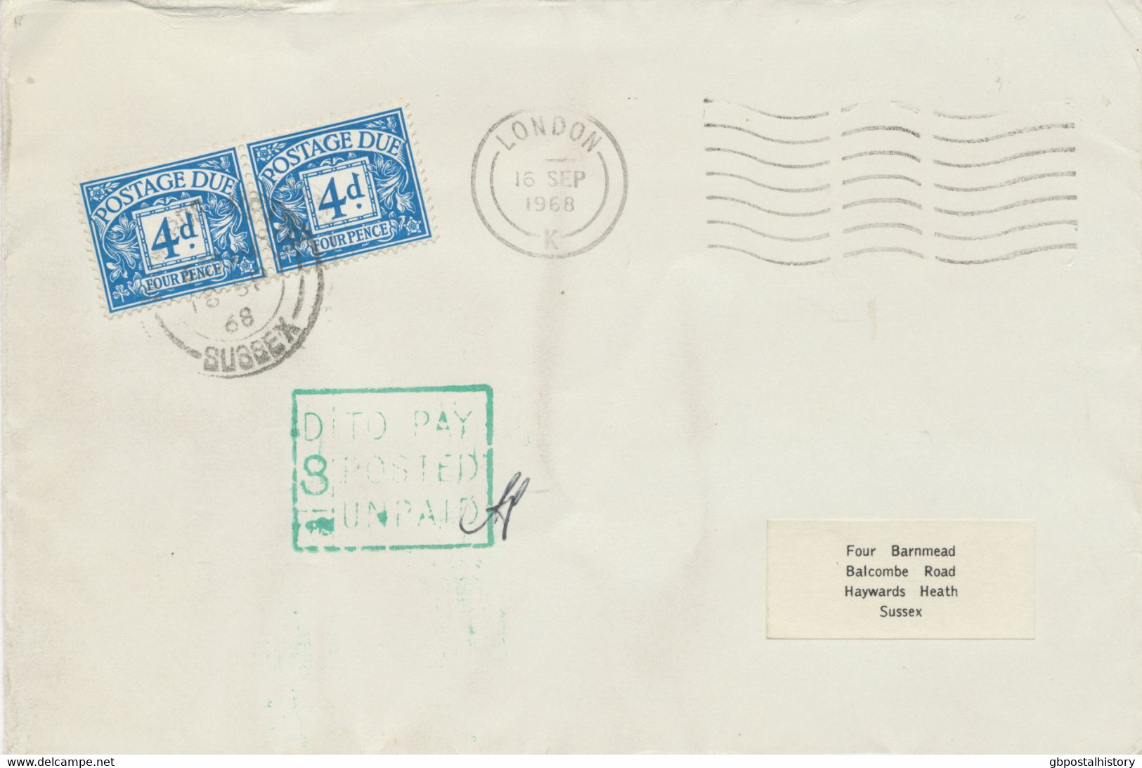 GB 1968 GREAT RARITY POSTAGE-RATE FDC SECOND CLASS UNPAID MAIL (BOOTH Not Listed), RRR!!! - Brieven En Documenten