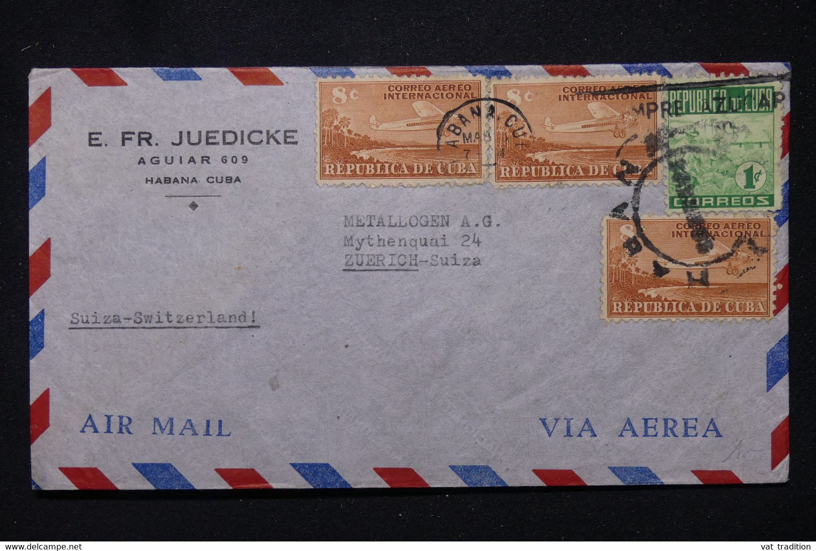 CUBA - Enveloppe Commerciale De Habana Pour La Suisse Par Avion - L 111646 - Cartas & Documentos