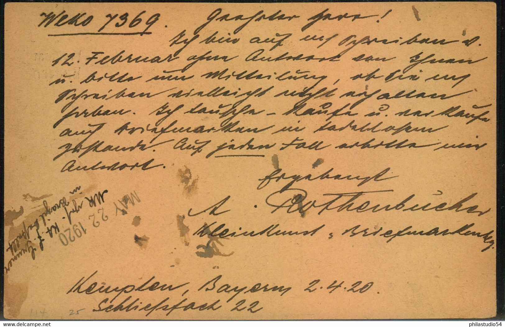 1920,  GSK 15 Pfg. "Freistaat Von "KEMPTEN ALLGÄU " Nach Detroit, USA. - Entiers Postaux