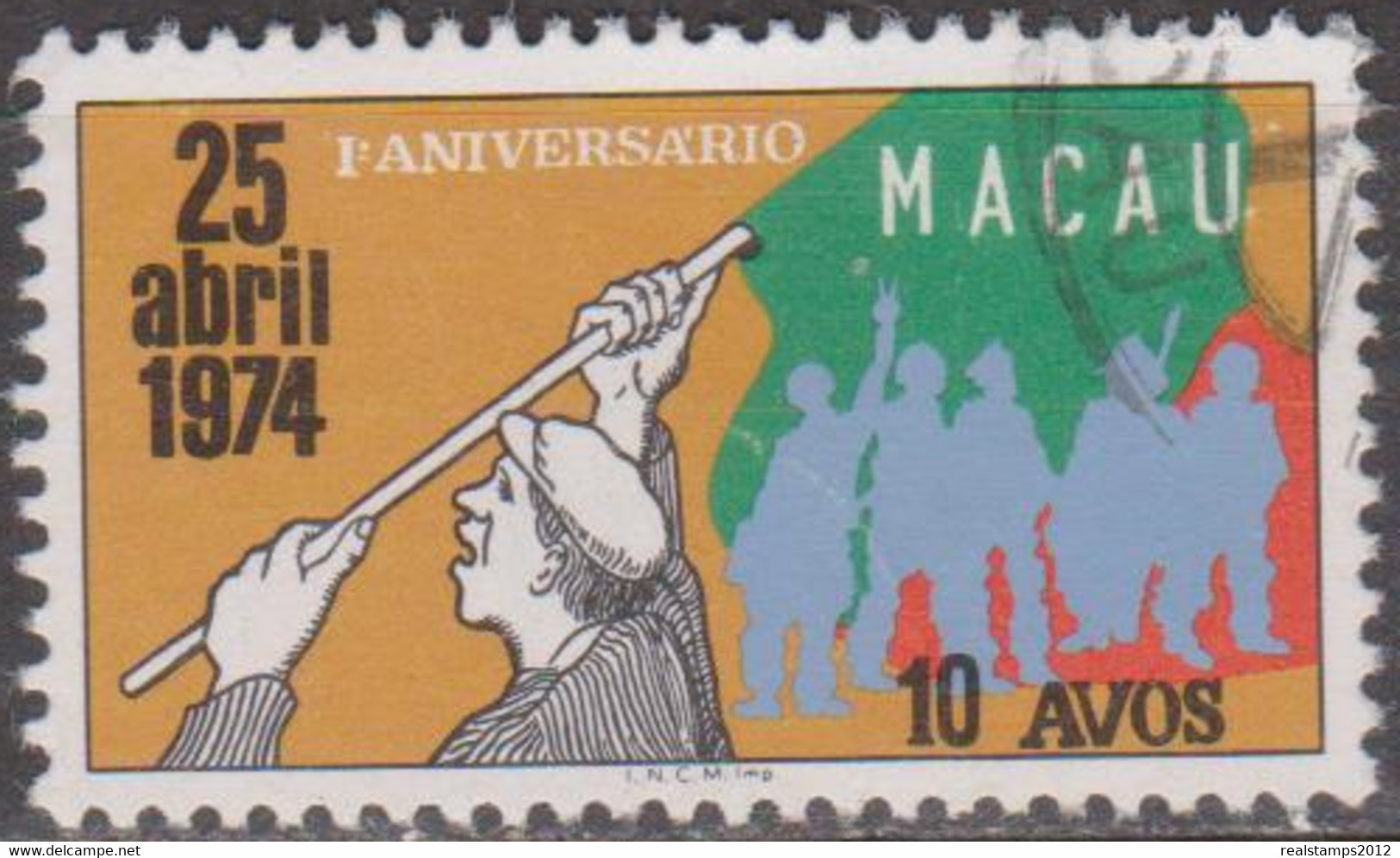 MACAU -1975,  1.º Aniversário Do 25 De Abril De 1974,  10 A. D. 12   (o)   MUNDIFIL  Nº 438 - Gebruikt