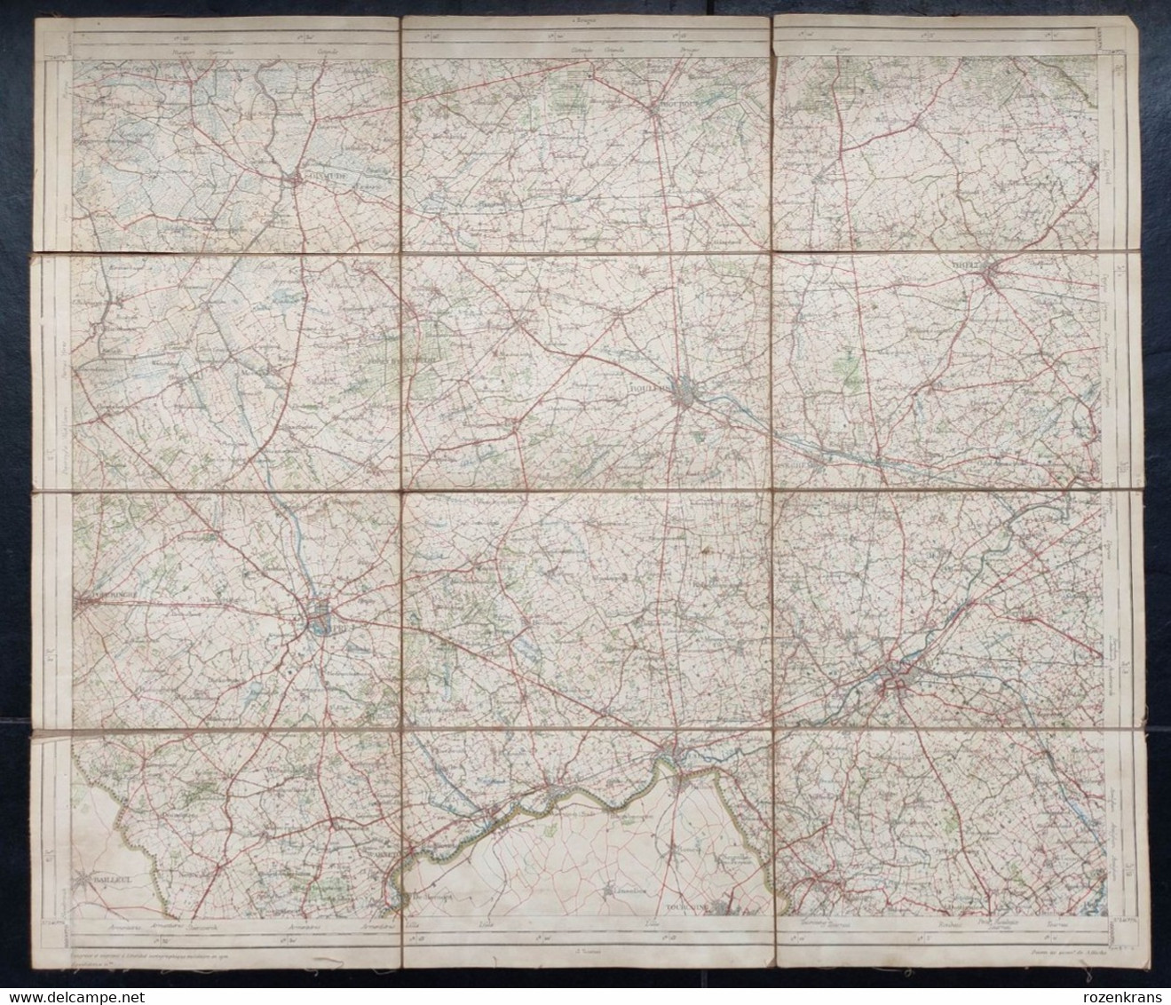 Topografische En Militaire Kaart STAFKAART 1912 Kortrijk Ieper Diksmuide Roeselare Zonnebeke Passendale Langemark Tielt - Cartes Topographiques