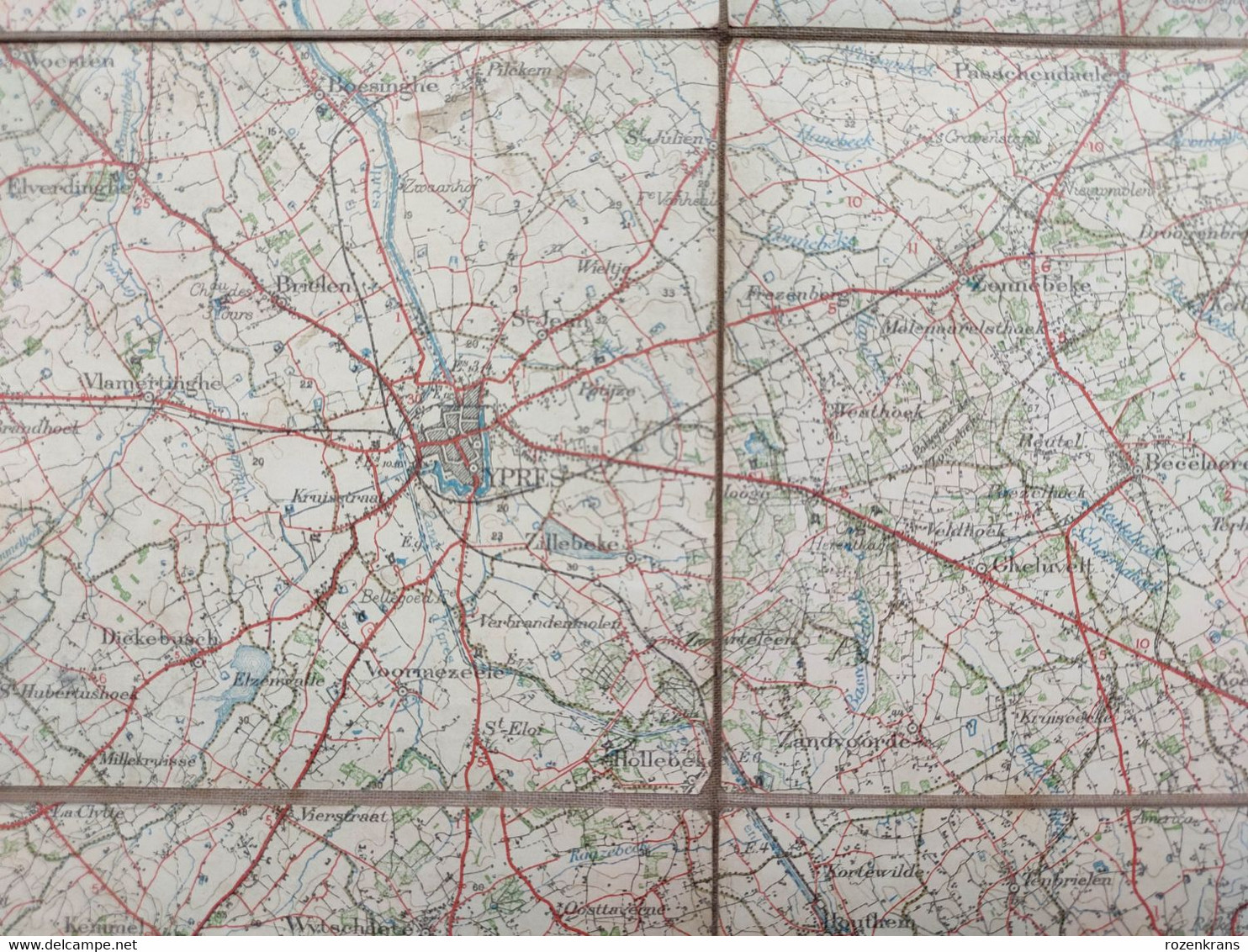 Topografische En Militaire Kaart STAFKAART 1912 Kortrijk Ieper Diksmuide Roeselare Zonnebeke Passendale Langemark Tielt - Cartes Topographiques