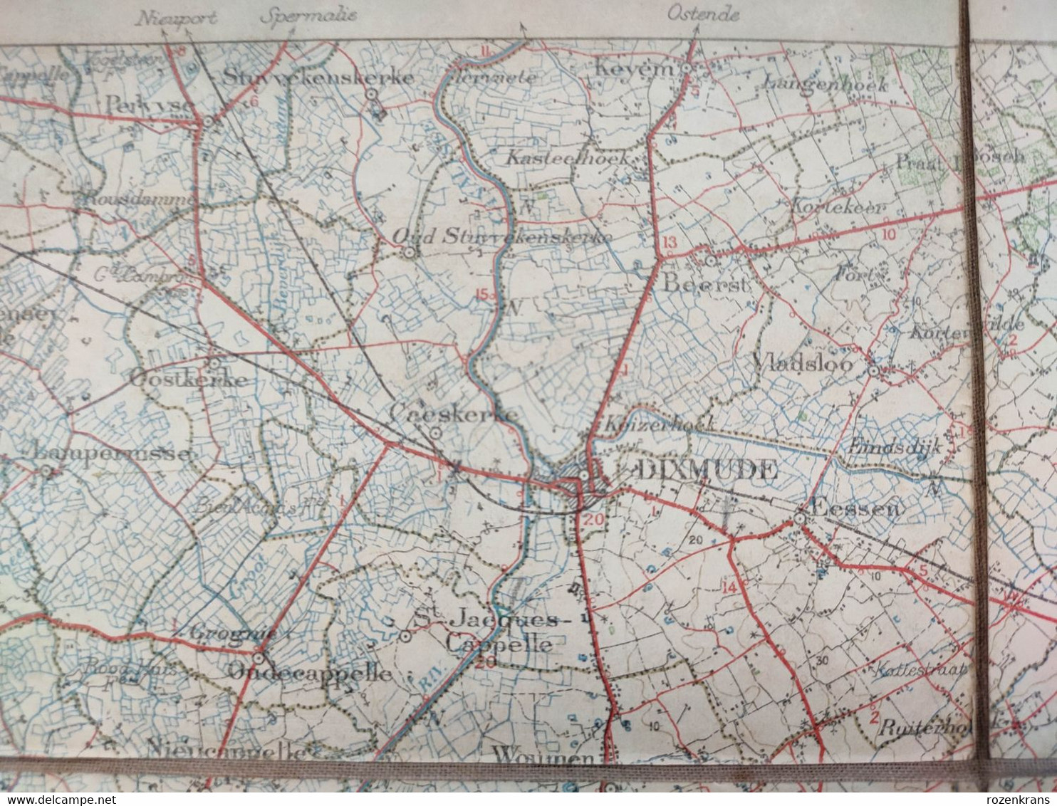 Topografische En Militaire Kaart STAFKAART 1912 Kortrijk Ieper Diksmuide Roeselare Zonnebeke Passendale Langemark Tielt - Topographische Kaarten