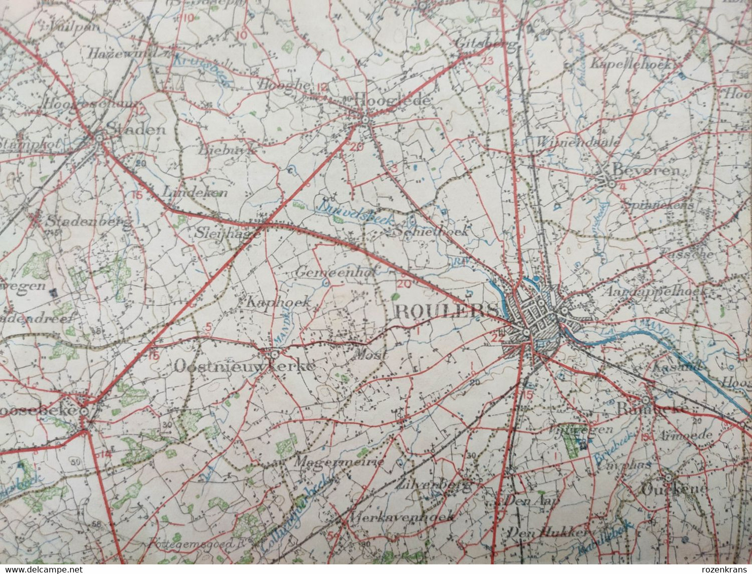 Topografische En Militaire Kaart STAFKAART 1912 Kortrijk Ieper Diksmuide Roeselare Zonnebeke Passendale Langemark Tielt - Topographische Kaarten