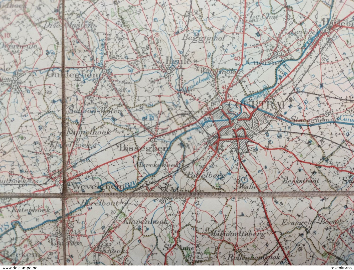 Topografische en militaire kaart STAFKAART 1912 Kortrijk Ieper Diksmuide Roeselare Zonnebeke Passendale Langemark Tielt