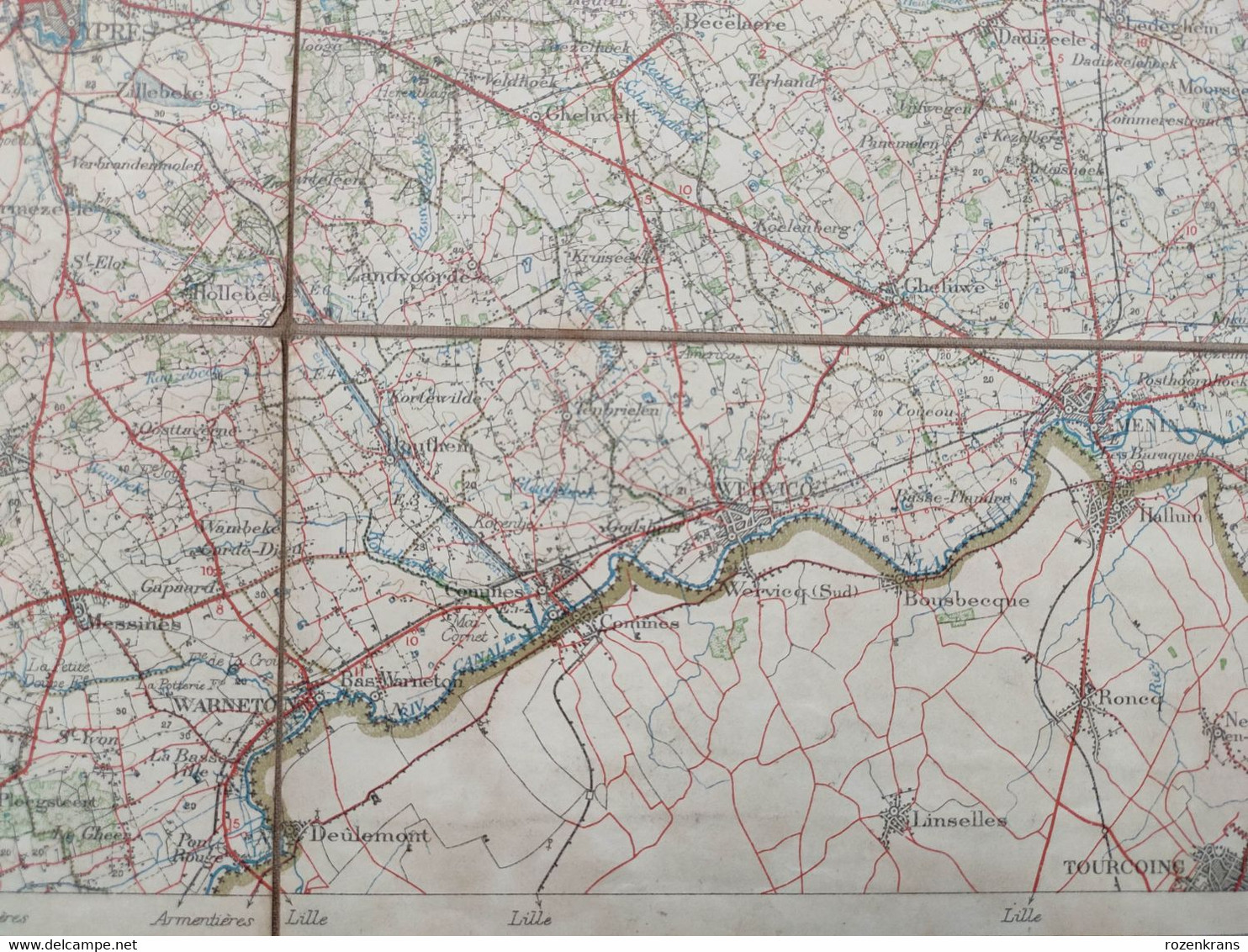 Topografische en militaire kaart STAFKAART 1912 Kortrijk Ieper Diksmuide Roeselare Zonnebeke Passendale Langemark Tielt