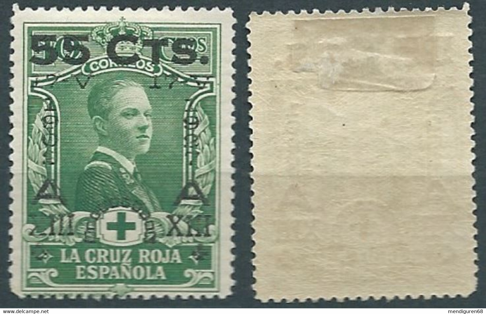 SPANIEN ESPAGNE SPAIN ESPAÑA 1927 RED CROSS CORONATION 10 CTS SURCHARGE 55 GREEN MNHED 378 YT 318 MI 341 SG 435 SC B37 - Nuevos