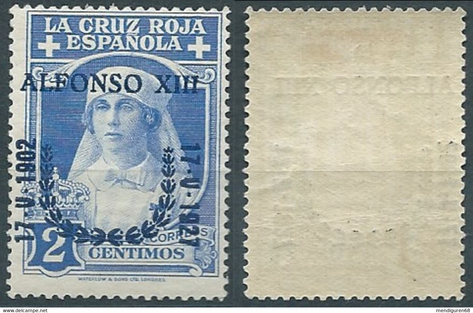 SPANIEN ESPAGNE SPAIN ESPAÑA 1927 RED CROSS CORONATION 4 SURCHARGE 2 CENT MNH ED 350 YT 301 MI 323 SG 418 SC B20 - Nuevos