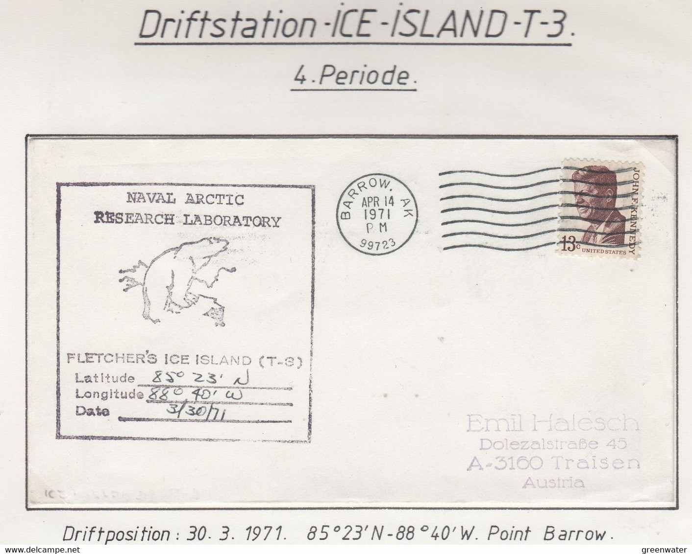 USA Driftstation ICE-ISLAND T-3 Cover Fletcher's Ice Island T-3 Periode 4 Ca APR 14 1971 (DR135B) - Stations Scientifiques & Stations Dérivantes Arctiques