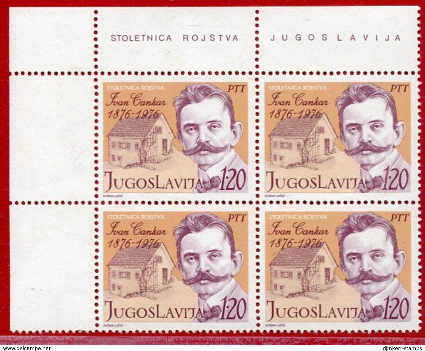 YUGOSLAVIA 1976 Cankar Birth Centenary Block Of 4 MNH / **.  Michel 1637 - Nuovi