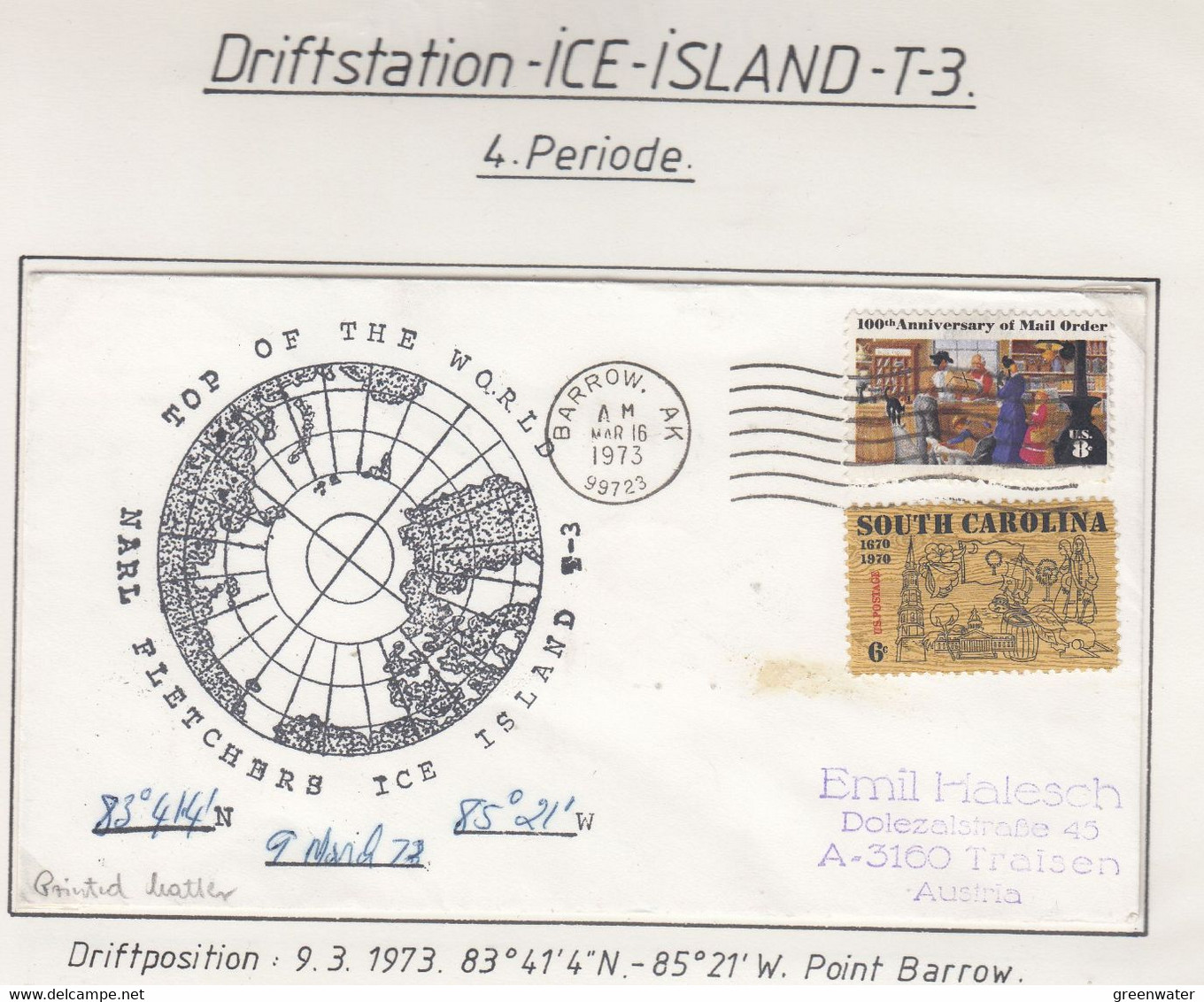 USA Driftstation ICE-ISLAND T-3 Cover Fletcher's Ice Island T-3 Periode 4 Ca MAR 16 1973 (DR138B) - Scientific Stations & Arctic Drifting Stations