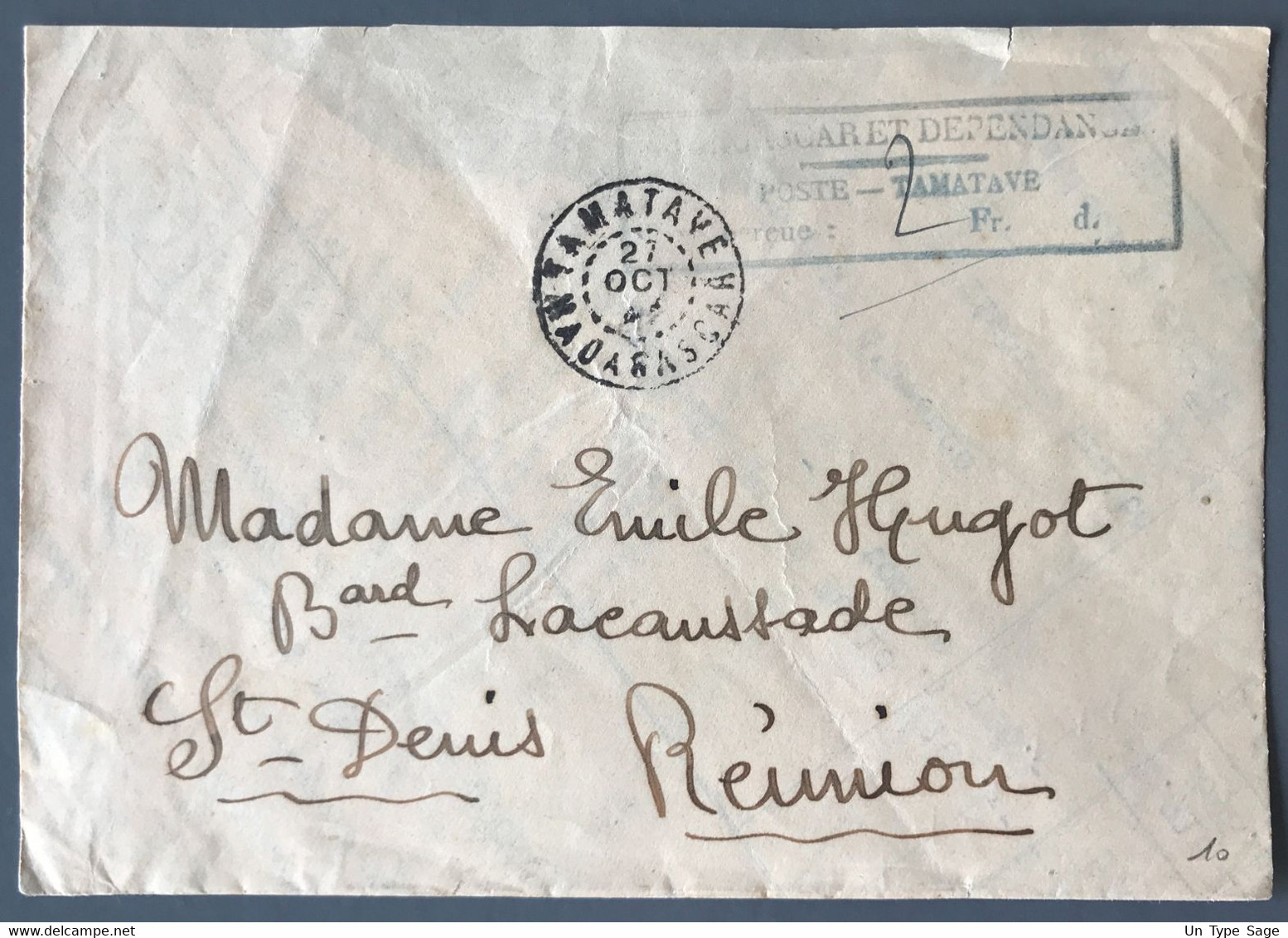 Madagascar Sur Enveloppe Affranchissement En Numéraire + TAD Tamatave, Madagascar 22.10.1943 - (C1064) - Storia Postale