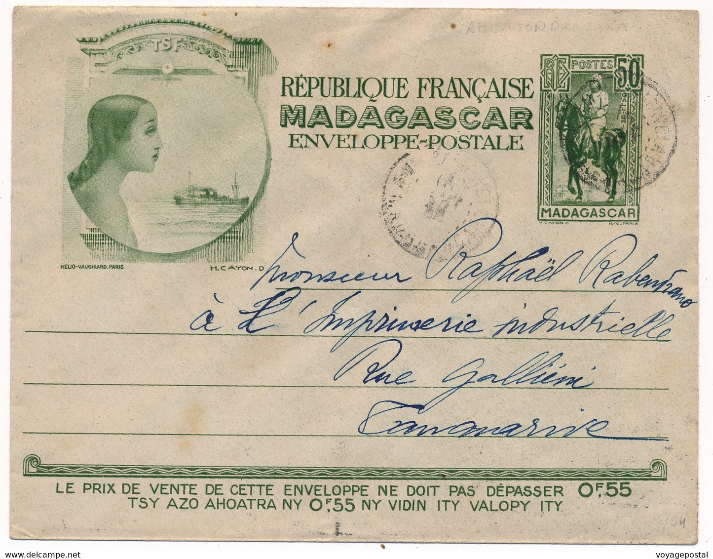 LETTRE TSF ENTIER POSTAL AMBATONDRAZAKA MADAGASCAR POUR TANANARIVE - Cartas & Documentos