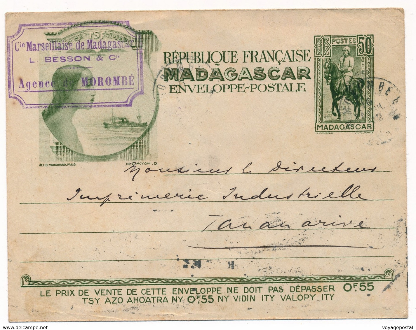 LETTRE TSF ENTIER POSTAL MOROMBE MADAGASCAR POUR TANANARIVE - Lettres & Documents