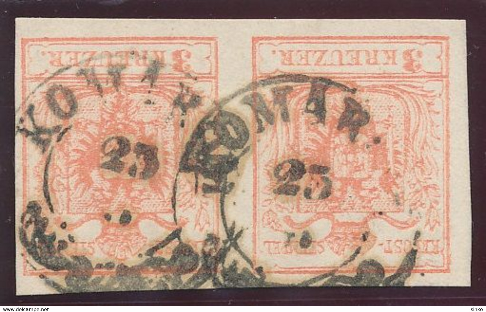 1850. Typography 3kr Stamp Pair, KOMAROM - ...-1867 Voorfilatelie