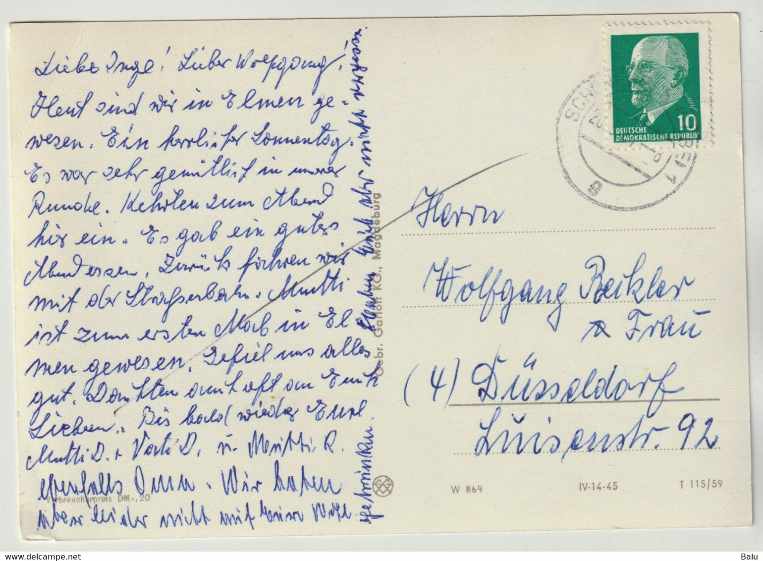 Ratskeller Schönecke-Elbe, SW-MBK 1959, Postalisch Gelaufen, 2 Scans - Schoenebeck (Elbe)