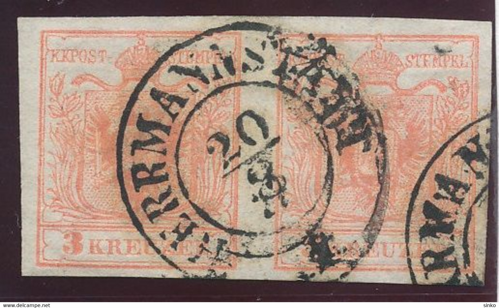 1850. Typography 3kr Stamp Pair, HERMANNSTADT - ...-1867 Prefilatelia