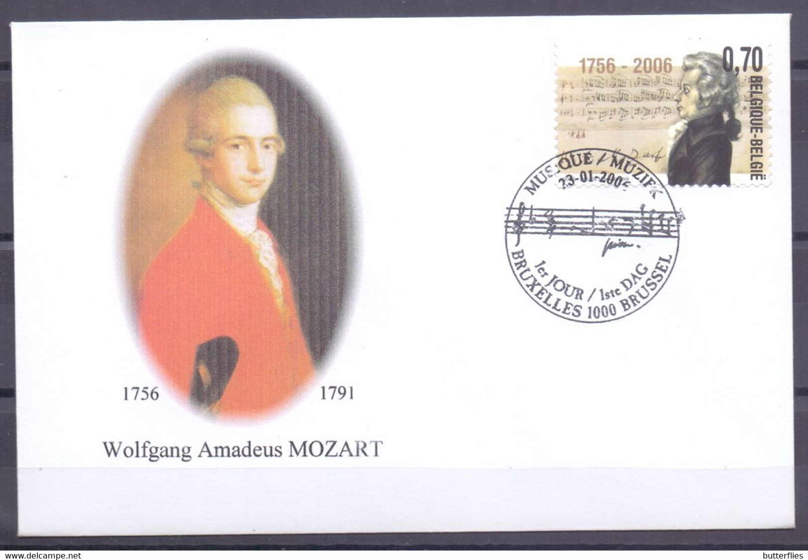 Belgie - 2006 - ** Enveloppe  - Mozart  -  ** Stempel 1e Dag - Used Stamps