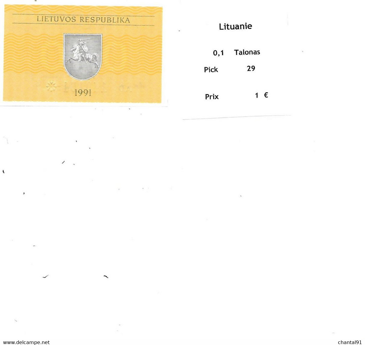LITUANIE BILLET 0.1 TALONAS PICK 29 - Litouwen