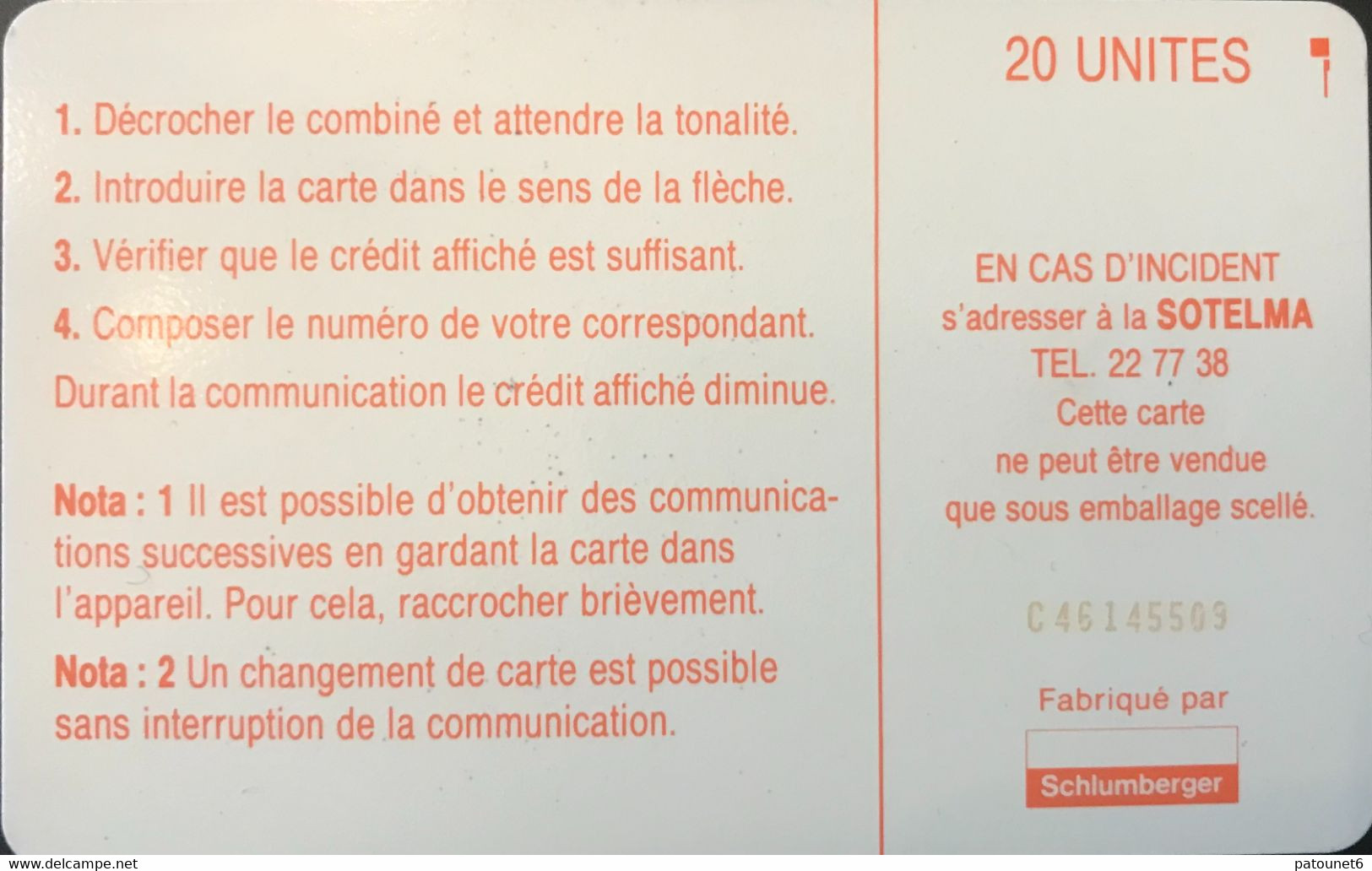 MALI  -   Phonecard  -  SOTELMA  -  SC7  -  Orange  -  20 Unités - Malí