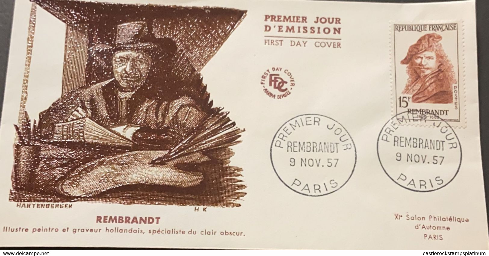 P) 1957 FRANCE, FDC, FM REMBRANDT STAMP, BAROQUE PAINTING AND ENGRAVING, XF - Autres & Non Classés