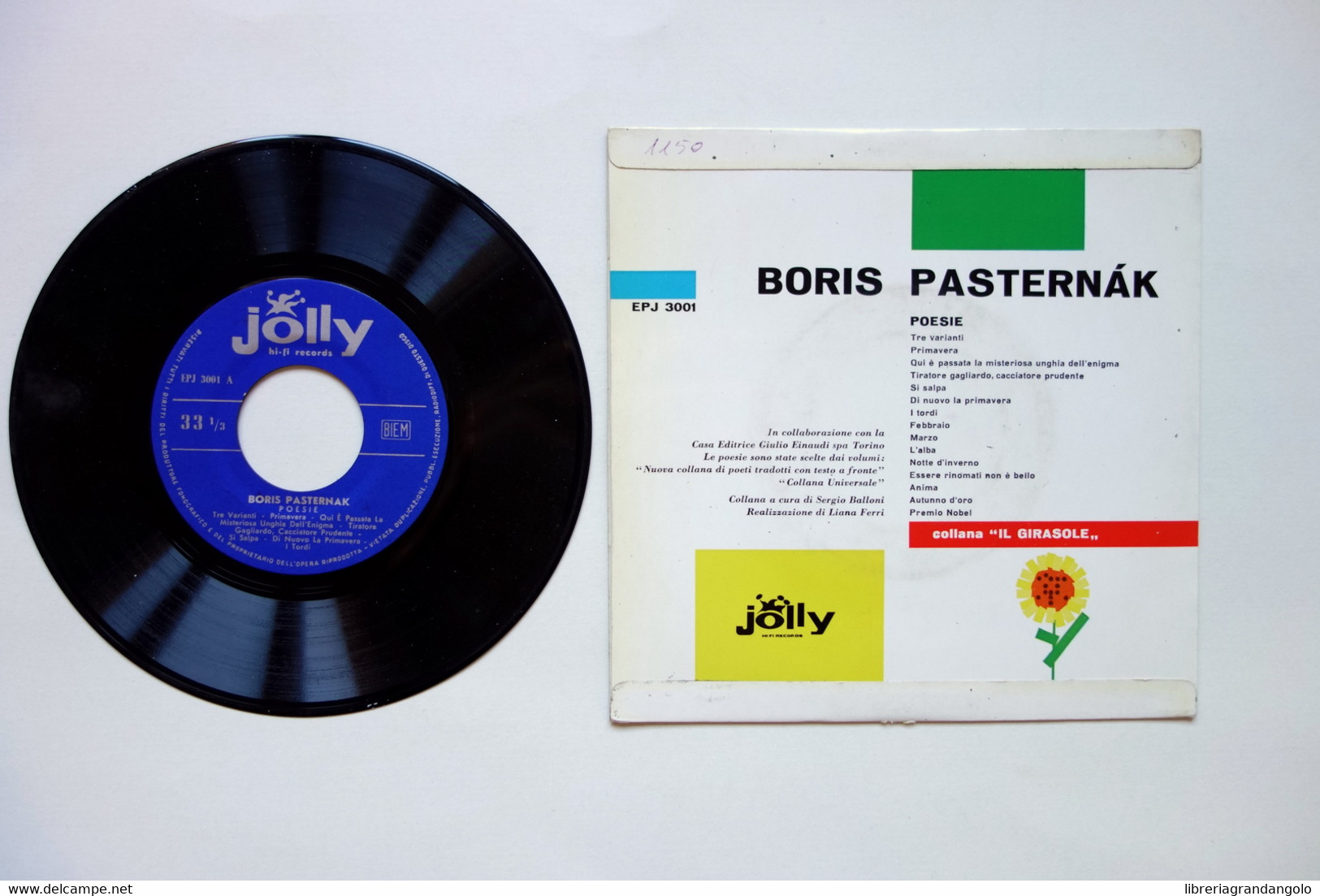 Disco 33 Giri Boris Pasternak Poesie Dette Da Antonio Crast Jolly Records 1959 - Collections Complètes