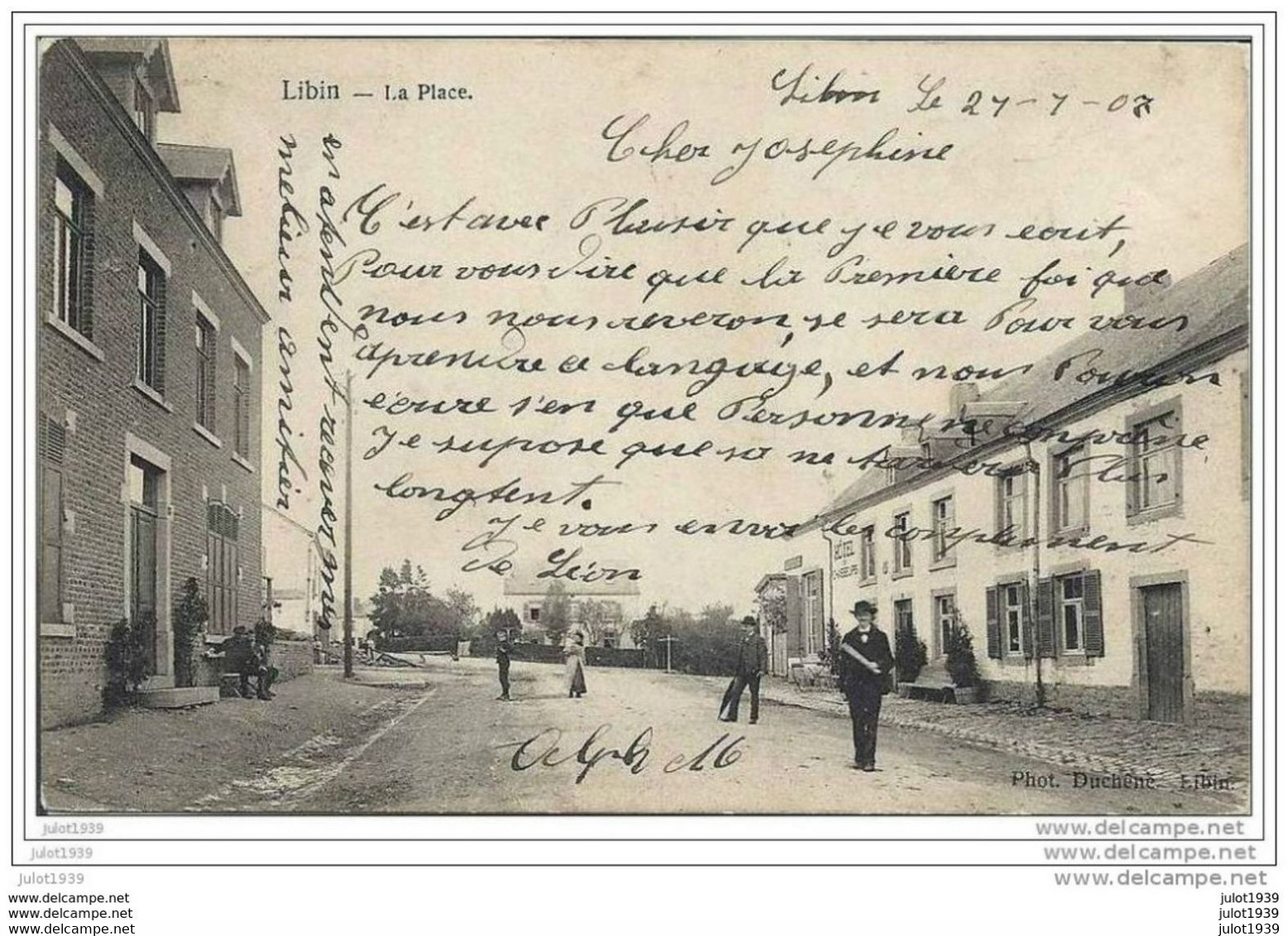 LIBIN ..-- La Place . 1907 Vers ROCHEFORT ( Melle Joséphine DEMOULIN , Chez Docteur PIERARD ) . Voir Verso . - Libin