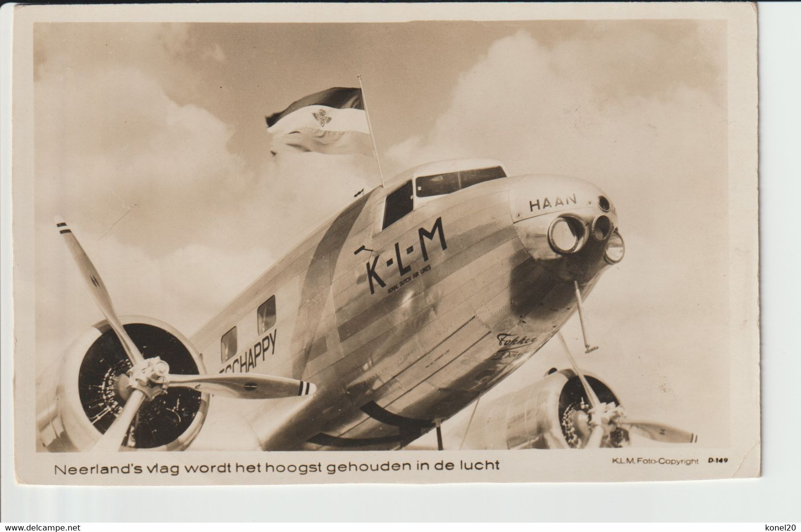 Vintage Rppc KLM K.L.M Royal Dutch Airlines Douglas Dc-2 "Haan" @ Schiphol Airport - 1919-1938: Entre Guerres