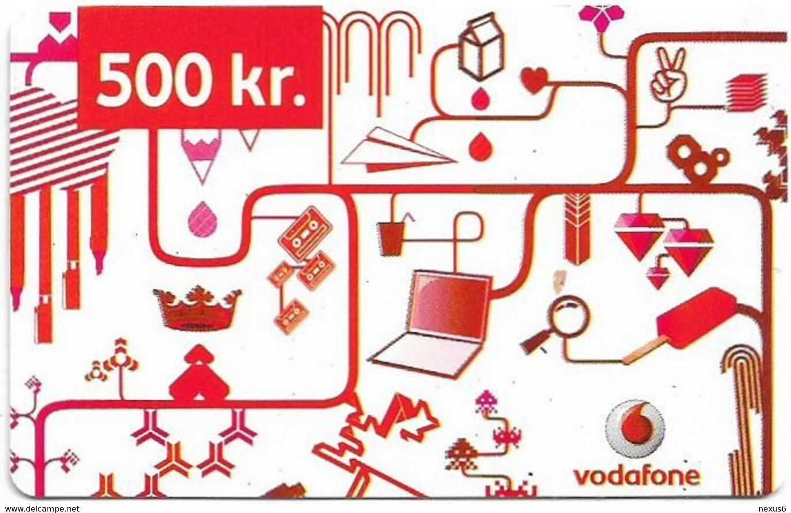 Iceland - Vodafone - Various Objects (Red), Exp.03.06.2009, GSM Refill 500Kr, Used - Island