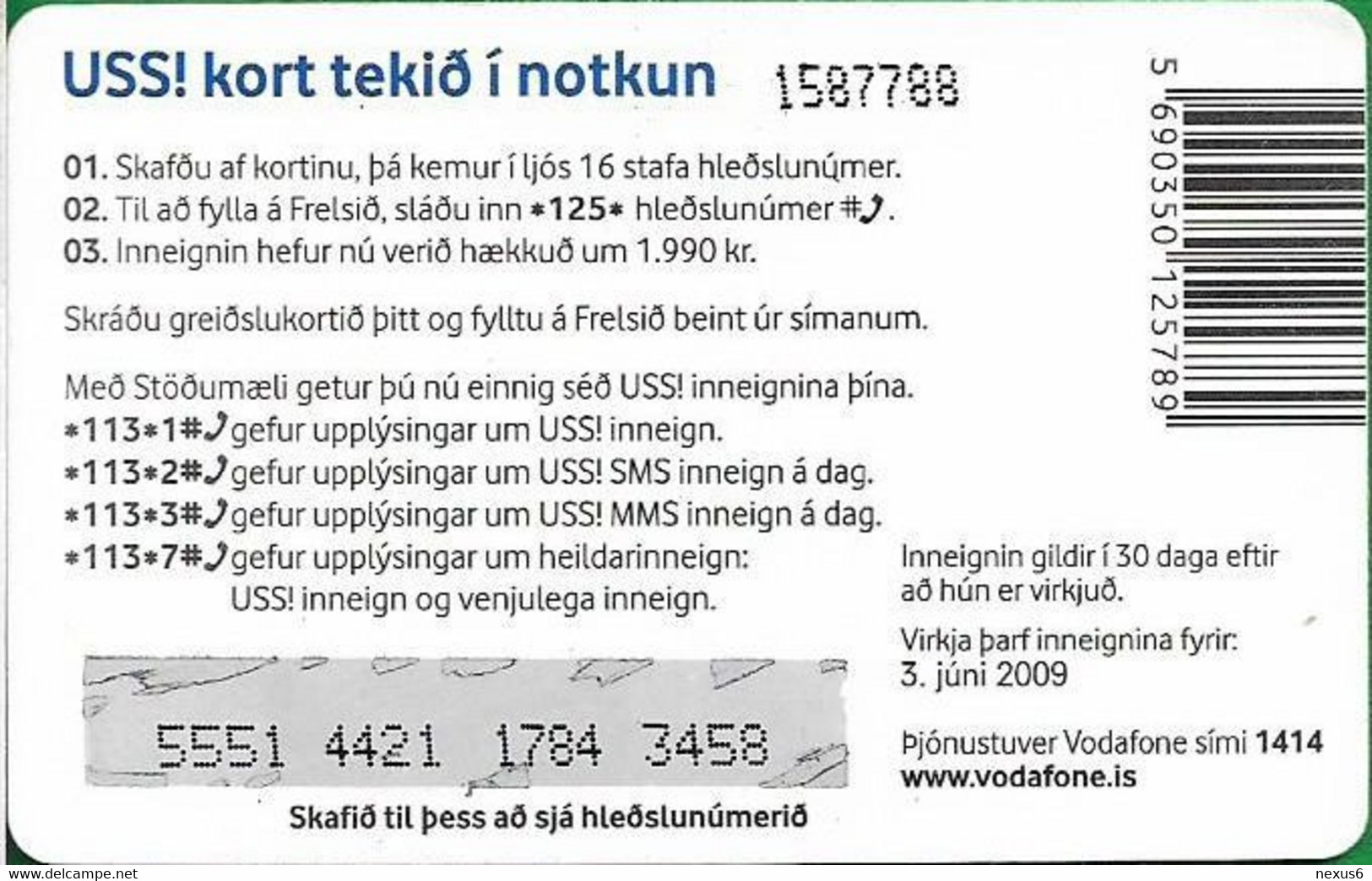 Iceland - Vodafone - Various Objects (USS!), Exp.03.06.2009, GSM Refill 1.990Kr, Used - Island
