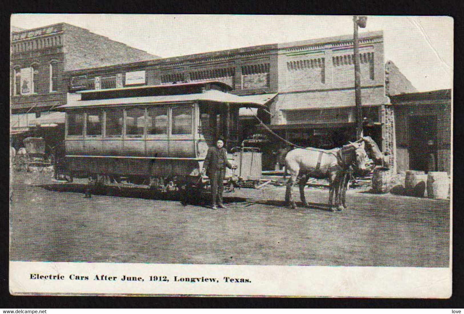 LONGVIEW: Top Plan Of An Electric Bus With Two Horses, Electric Car, Vintage New Post-card - Longview Area