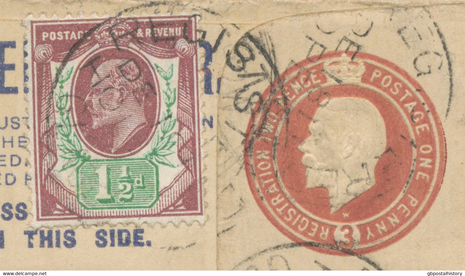 GB 1911, Superb GV 3 D Postal Stationery Registered Envelope Uprated With EVII 1 ½ D Somerset Printing Also R-Label - Brieven En Documenten