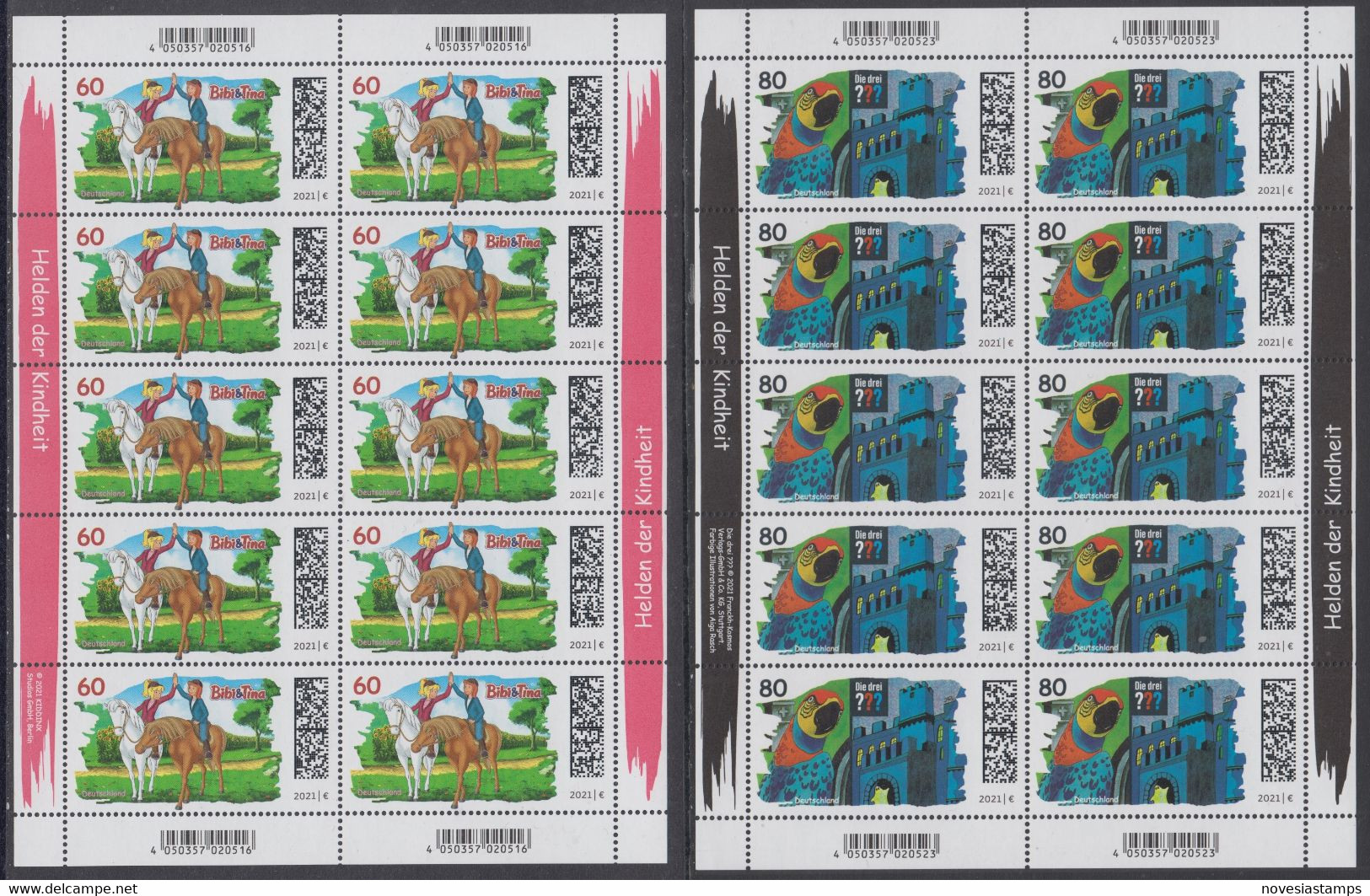 !a! GERMANY 2021 Mi. 3648-3649 MNH SET Of 2 SHEETS(10 Each) - Bibi Blocksberg / The 3 ??? - 2021-…