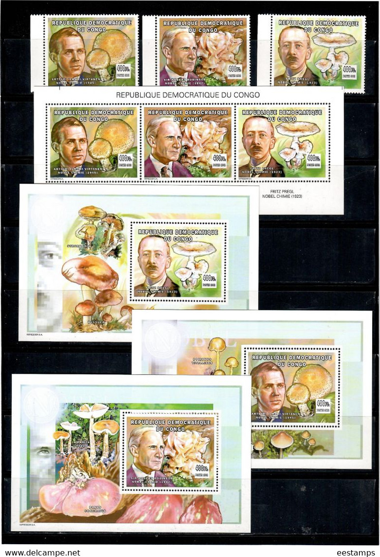 Congo - Kinshasa  2002 .Nobel Laureates ( Mushrooms ). 3v. + M/S Of 3 + 3 S/S - Ungebraucht